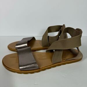Sorel Ella II Flat Sandals Metallic Leather Boho Womens Size 8